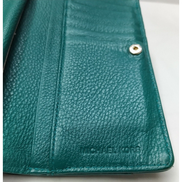 Michael Kors Teal Green Leather Saratoga Zip continental Credit Card Wallet - Picture 13 of 16